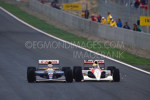 Ayrton Senna, McLaren Honda and Nigel Mansell Williams Renault, GP Spain 1991.jpg