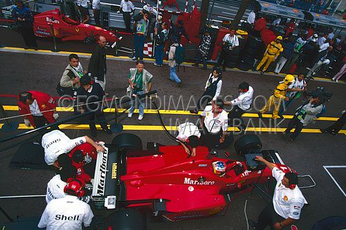 Michael Schumacher, Ferrari F1, Pit lane GP Monaco, 1996.jpg