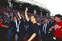 Michael Schumacher and Eddie Ivine, 50 Jaar Ferrari celebration, Rome, Italy, 1997.jpg